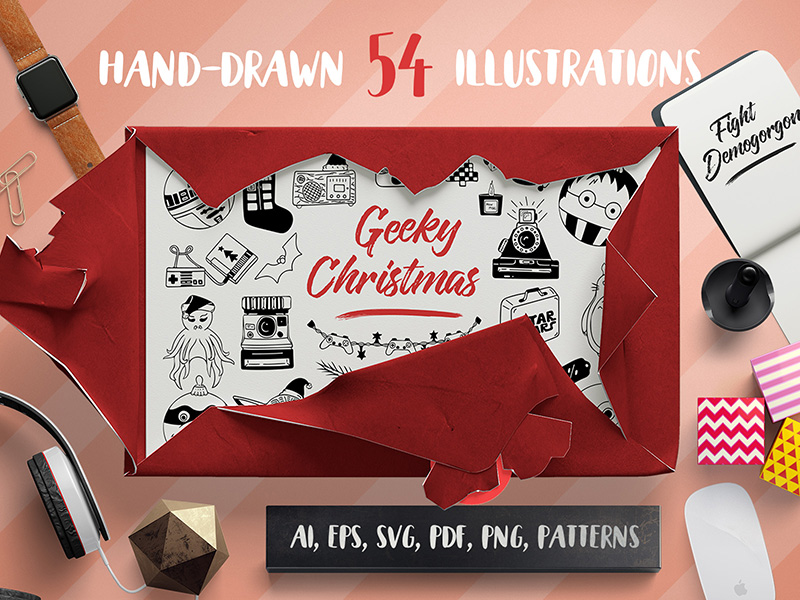 Geeky Christmas Vector Set + Patterns